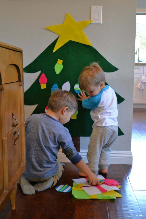 boys playing with tree
