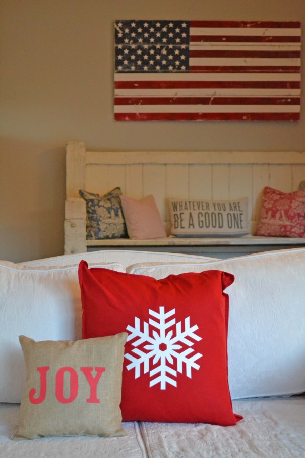 snowflake and joy pillow