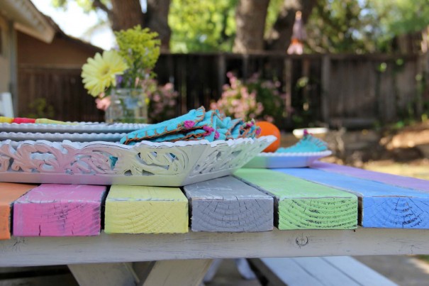 colorful painted picnic table