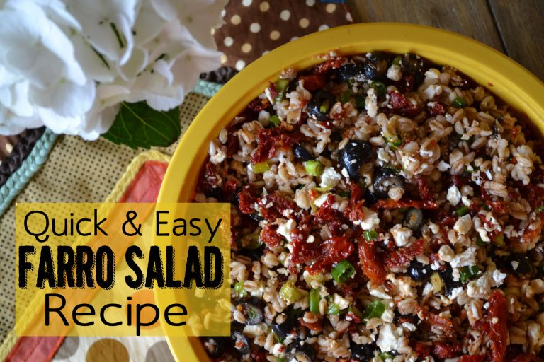 Easy Farro Salad Recipe with sun dried tomatoes, green onion, olives