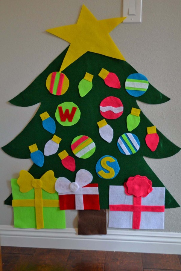 felt christmas tree with ornaments diy