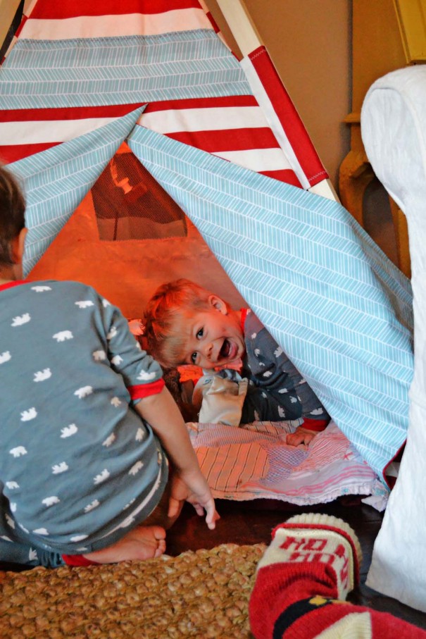 sawyer smiling in teepee