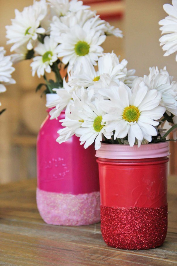 glitter mason jar vases