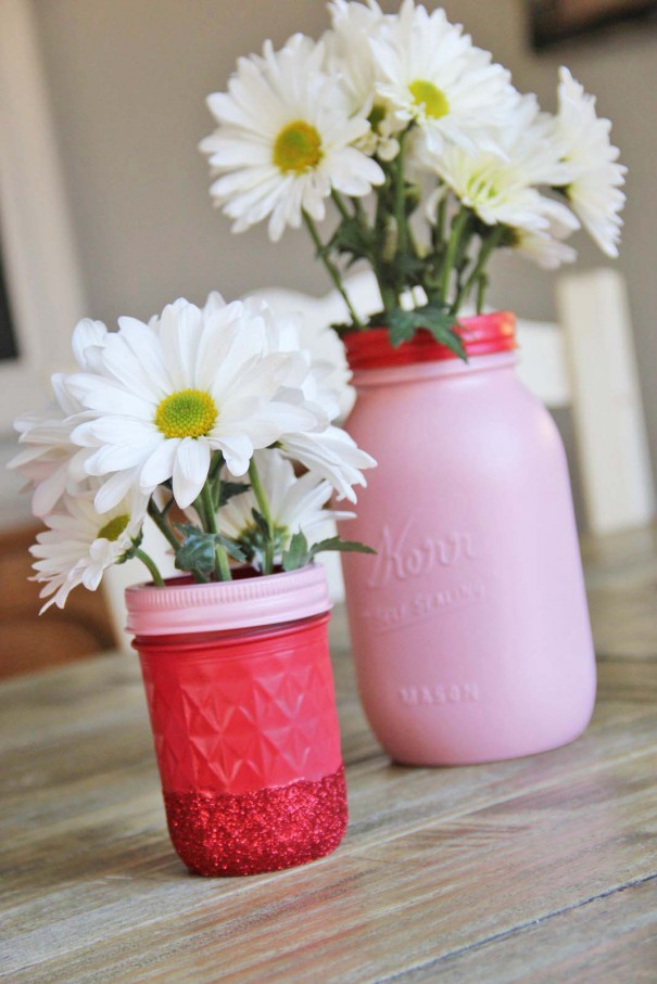 mason jar vases with glitter