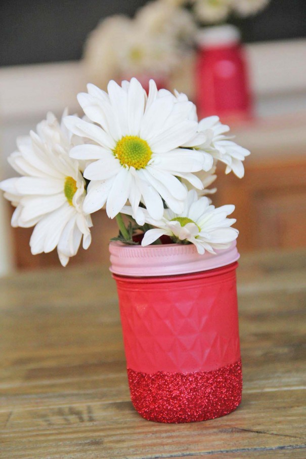 red glitter mason jar vase