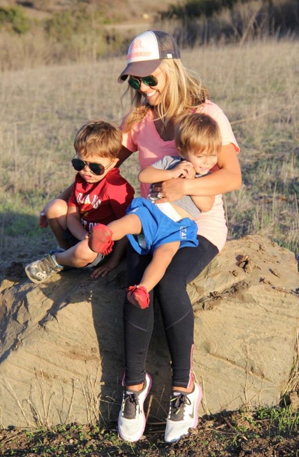 mom and boys hike