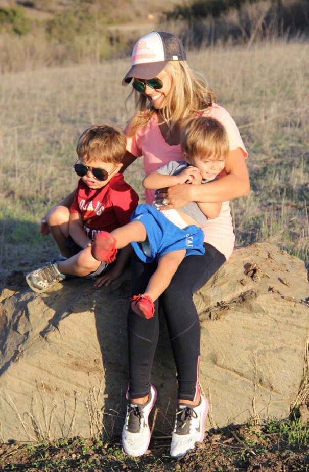 mom and boys hike